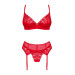 Комплект Obsessive Ingridia 3-pcs set XL/2XL, червоний, бюстгальтер, стрінги, пояс