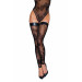 Панчохи без миска Noir Handmade F243 Tulle stockings with patterned flock embroidery, XXL