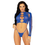 Комплект Leg Avenue Long sleeve crop top & string Royal Blue One Size, топ, стрінги
