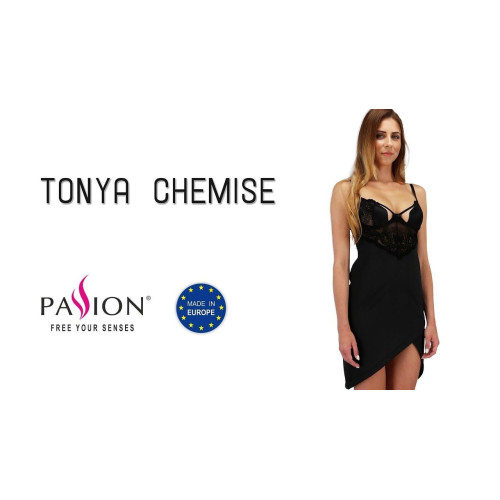 Рубашка приталена Passion TONYA CHEMISE Чорна XXL/XXXL