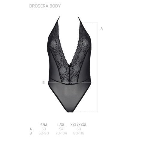 Боди Passion DROSERA BODY black, XXL/XXXL, высокие вырезы, верх на завязках