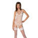 Корсет із пажами, трусики з ажурним декором та відкритим кроком Passion Ursula Corset white L/XL