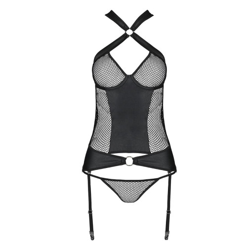 Сітчастий комплект корсет з халтером Passion Amanda Corset black L/XL