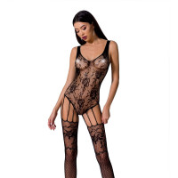 Ажурный бодистокинг с имитацией чулок Passion BS074 black Ажурный бодистокинг с имитацией чулок Passion BS074 black