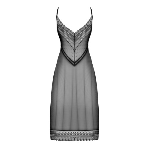 Напівпрозора довга сорочка Obsessive Estiqua chemise чорна XL/2XL