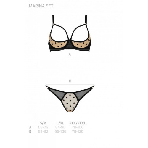 Эротический комплект Passion MARINA SET WITH OPEN BRA, S/M, beige, открытые чашки