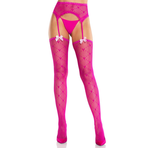 Колготки-панчохи Leg Avenue Heart Garterbelt Stockings One Size Magenta