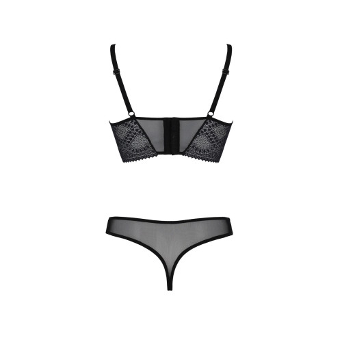 Комплект Passion DROSERA SET black, L/XL, сітка+мереживо, бюстьє та трусики танга