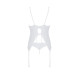 Корсет із пажами, трусики з ажурним декором та відкритим кроком Passion Ursula Corset white L/XL