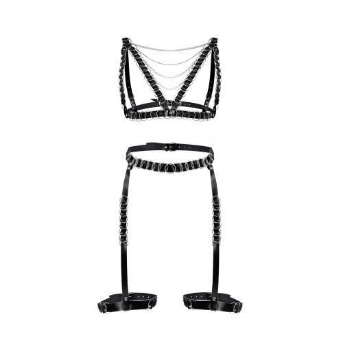 Сексуальный набор гартеры и портупея Art of Sex - Geneva украшенные кольцами, Натуральная кожа,L-2XL