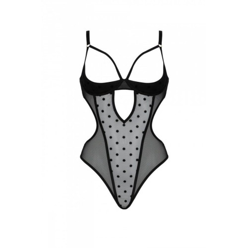 Еротичне боді Passion MARINA BODY, XXL/XXXL, black, з відкритими чашками
