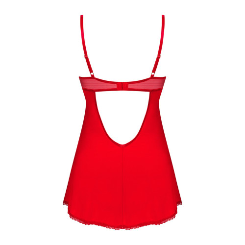 Пеньюар Obsessive Ingridia chemise & thong XS/S, червоний, сорочка, стрінги