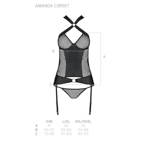 Сітчастий комплект корсет з халтером Passion Amanda Corset black L/XL