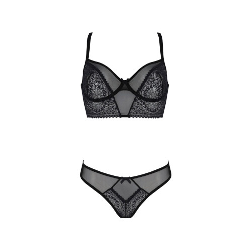 Комплект Passion DROSERA SET black, L/XL, сітка+мереживо, бюстьє та трусики танга