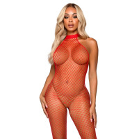 Эротический сетчатый бодистокинг Leg Avenue Racer neck bodystocking Red