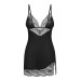 Пеньюар Obsessive Lobellis chemise & thong, M/L, черный, кружевная отделка, стринги в комплекте