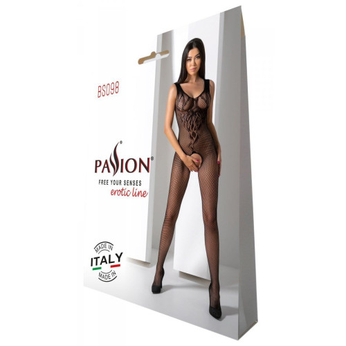 Бодістокінг з крилами Passion BS098 One Size, black, середня сітка, відкритий доступ