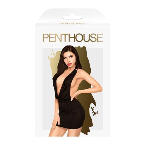 Мінісукня Penthouse - Heart Rob L/XL Black, хомут, глибоке декольте, мініатюрні стрінги