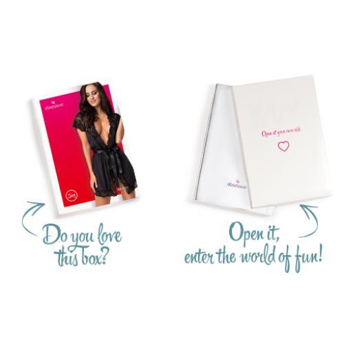 Сатиновый открытый пеньюар на поясе Obsessive 810-PEI–1 peignoir black черный L/XL