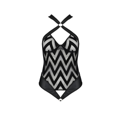 Сітчастий боді з халтером та ритмічним малюнком Passion Hima Body black S/M