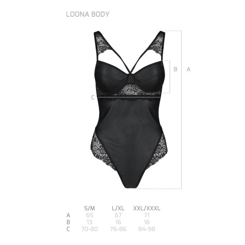 Боди из эко-кожи и кружева Passion Loona Body black S/M