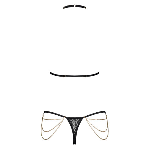 Комплект із ланцюжками Obsessive Pantheria 2-pcs set бюстгальтер, трусики black L/XL
