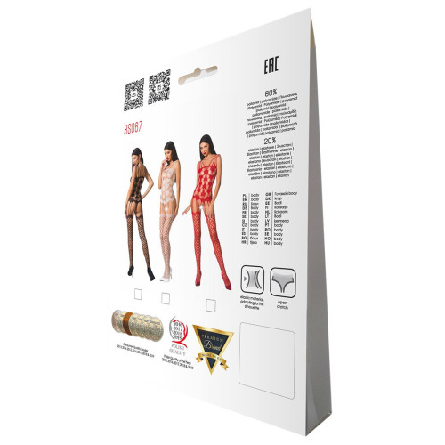Бодистокинг Passion BS067 red, комбинезон, имитация чулок и топа на бретелях