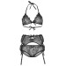 Кружевной комплект со стразами Leg Avenue Bright Lights Rhinestone Black M (трусики, бра, пояс для чулок)