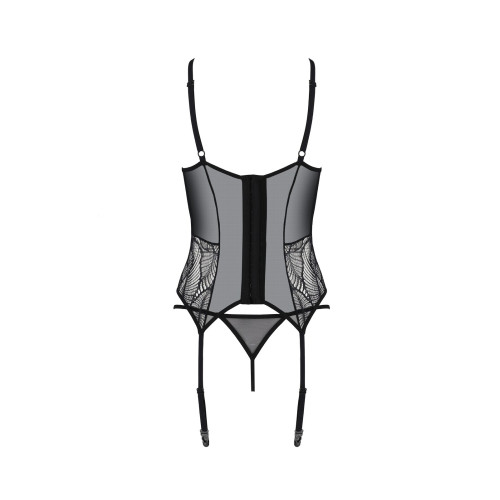 Корсет Passion LEAFA CORSET black, XXL/XXXL, м'які чашки, затискачі для панчіх, стрінги в комплекті