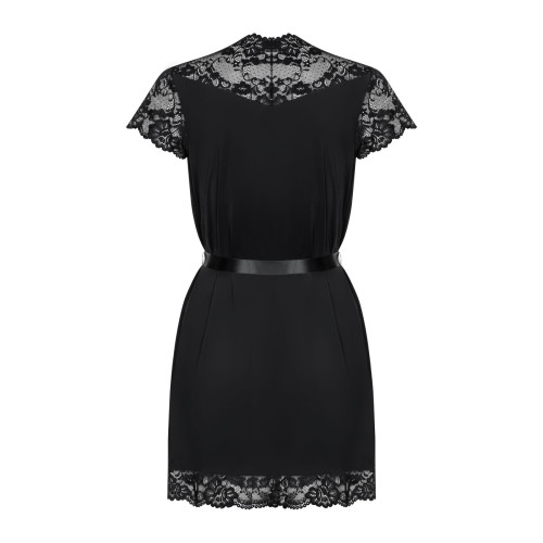 Сатиновый открытый пеньюар на поясе Obsessive 810-PEI–1 peignoir black черный L/XL