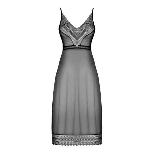 Напівпрозора довга сорочка Obsessive Estiqua chemise чорна XL/2XL