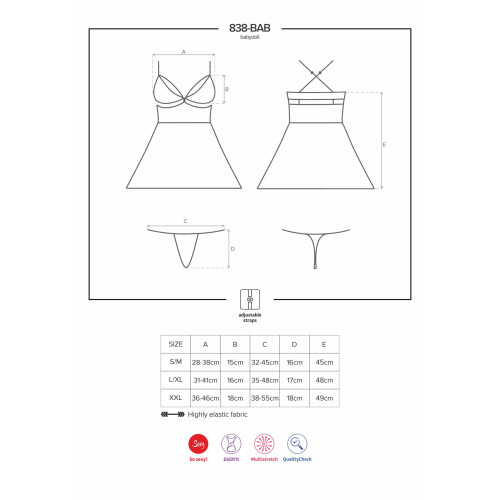 Эротический кружевной комплект с сеточкой Obsessive 838-BAB-1babydoll & thong black S/M