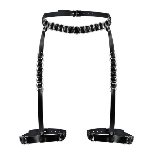 Гартеры украшенные кольцами Art of Sex - Geneva, Натуральная кожа, Размер L-2XL