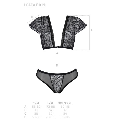 Комплект Passion LEAFA BIKINI black, XXL/XXXL, бюстгальтер-топ с рукавчиками, стринги-шортики с вырезом