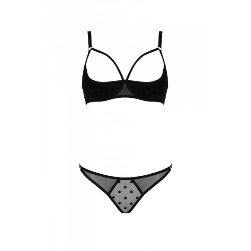 Эротический комплект Passion MARINA SET WITH OPEN BRA, S/M, black, открытые чашки