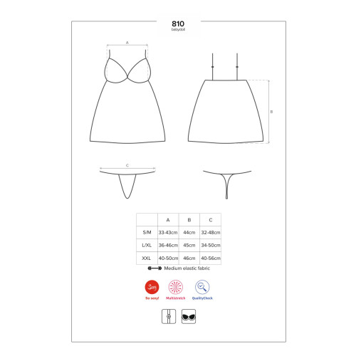 Сатиновый пеньюар с кружевом Obsessive 810-BAB-1 babydoll & thong черный S/M