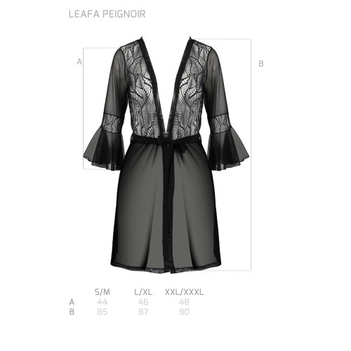 Пеньюар Passion LEAFA PEIGNOIR black, L/XL, довжина трохи вище коліна, широкі рукави, зав'язується на пояс