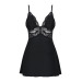 Сатиновый пеньюар с кружевом Obsessive 810-BAB-1 babydoll & thong черный S/M