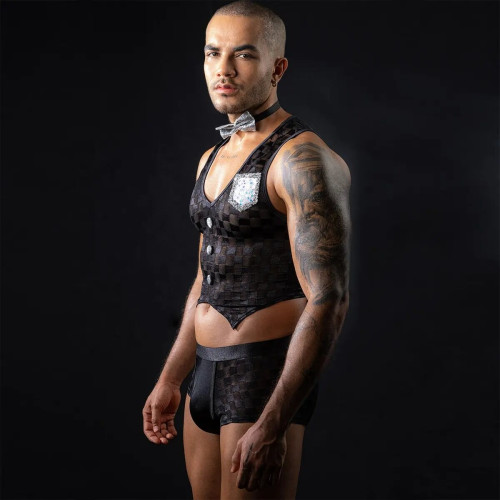 Мужской эротический костюм официанта JSY «Обаятельный Михаэль» One Size, топ, трусы, бабочка