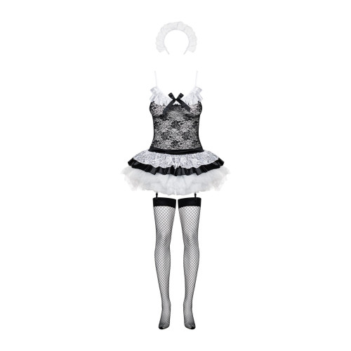 Еротичний костюм покоївки зі спідницею Obsessive Housemaid 5 pcs costume чорно-білий L/XL