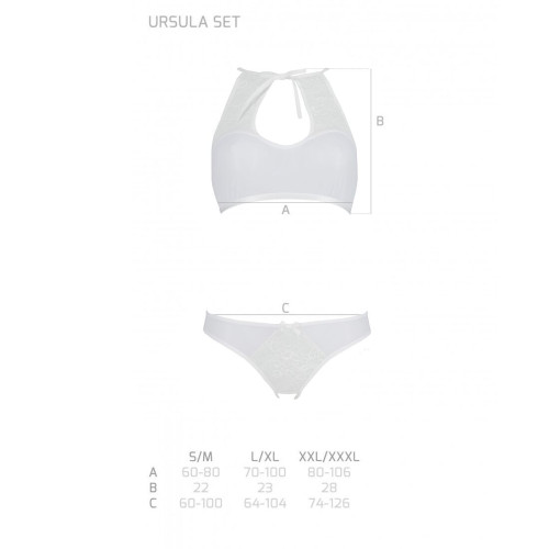 Комплект: бра, трусики с ажурным декором и открытым шагом Passion Ursula Set white XXL/XXXL