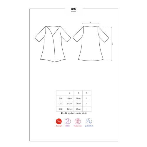 Сатиновый открытый пеньюар на поясе Obsessive 810-PEI–1 peignoir black черный 2XL/3XL