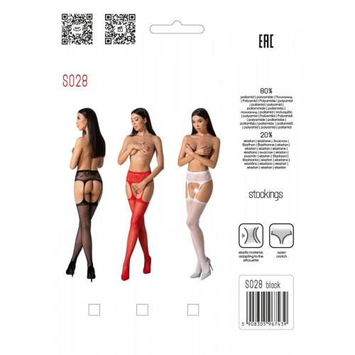 Эротические колготки-бодистокинг с тонкими подвязками Passion S028 One Size, black, открытый доступ