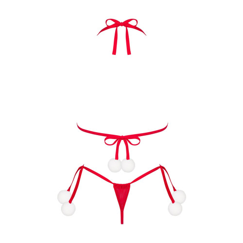 Комплект білизни з помпонами Obsessive Bobble Girl, червоний