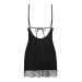 Пеньюар Obsessive Lobellis chemise & thong, XL/2XL, черный, кружевная отделка, стринги в комплекте