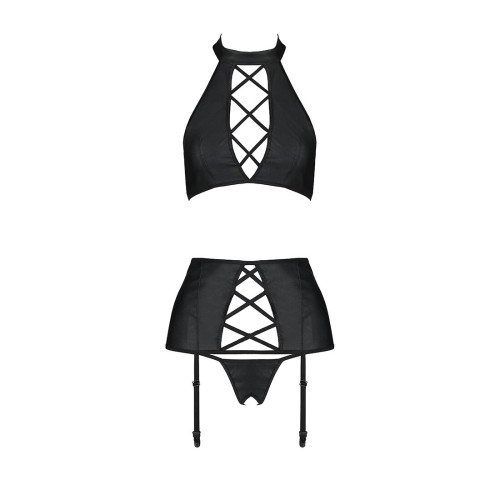 Комплект з еко-шкіри з імітацією шнурівки Passion Nancy Set black L/XL