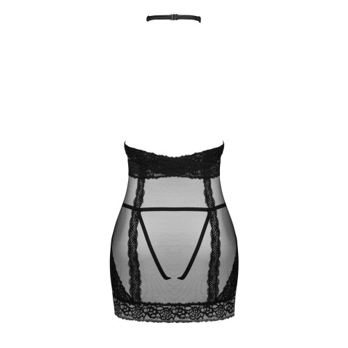 Полупрозрачная рубашка с открытой грудью Obsessive Lacrisia chemise черная XS/S