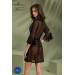 Пеньюар Passion LEAFA PEIGNOIR black, XXL/XXXL, довжина трохи вище коліна, широкі рукави, зав'язується на пояс