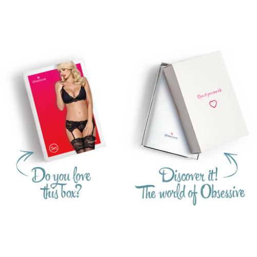 Мереживний комплект білизни Obsessive 810-SEG-1 бюстгальтер, стрінги, пояс для панчіх Black S/M