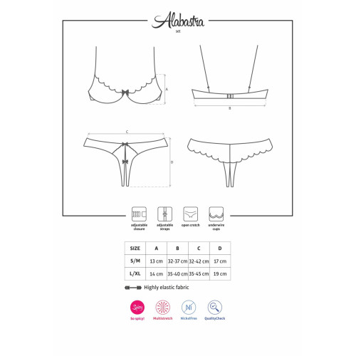 Эротический комплект с бюстгальтером-получашкой Obsessive Alabastra трусики с доступом, белый S/M